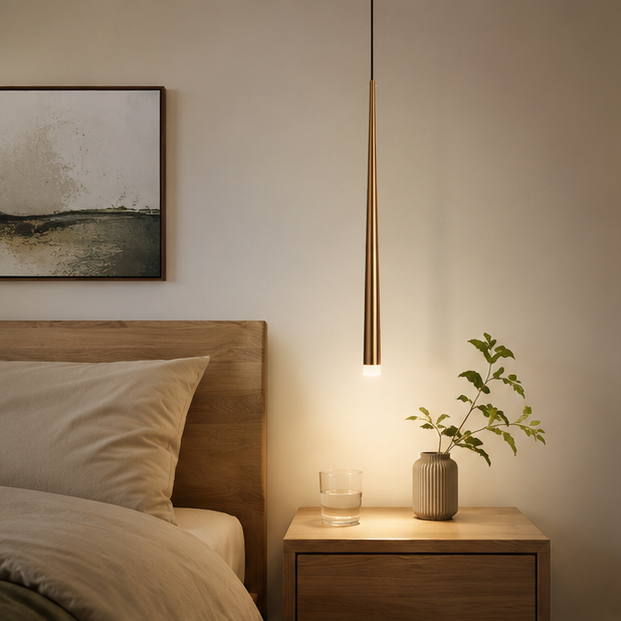 Royaleva Contemporary Brass Bedside Pendant Light, Warm White LED