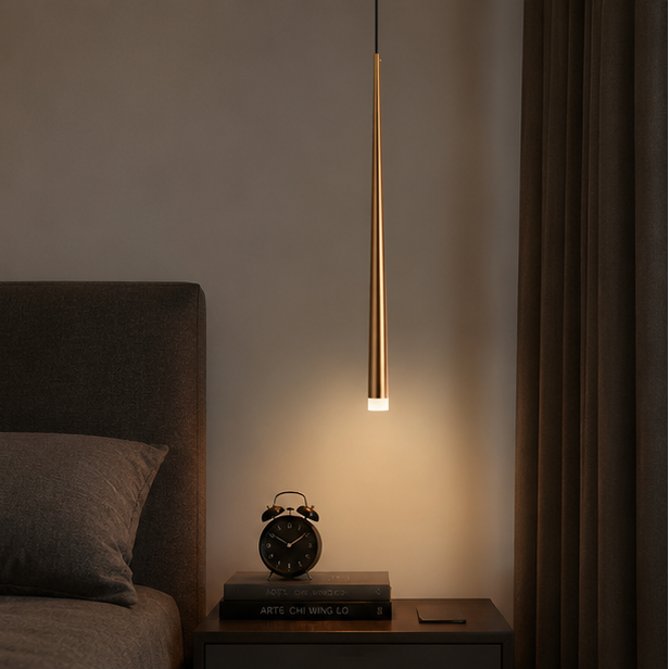 Royaleva Contemporary Brass Bedside Pendant Light, Warm White LED
