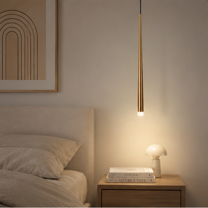 Royaleva Contemporary Brass Bedside Pendant Light, Warm White LED