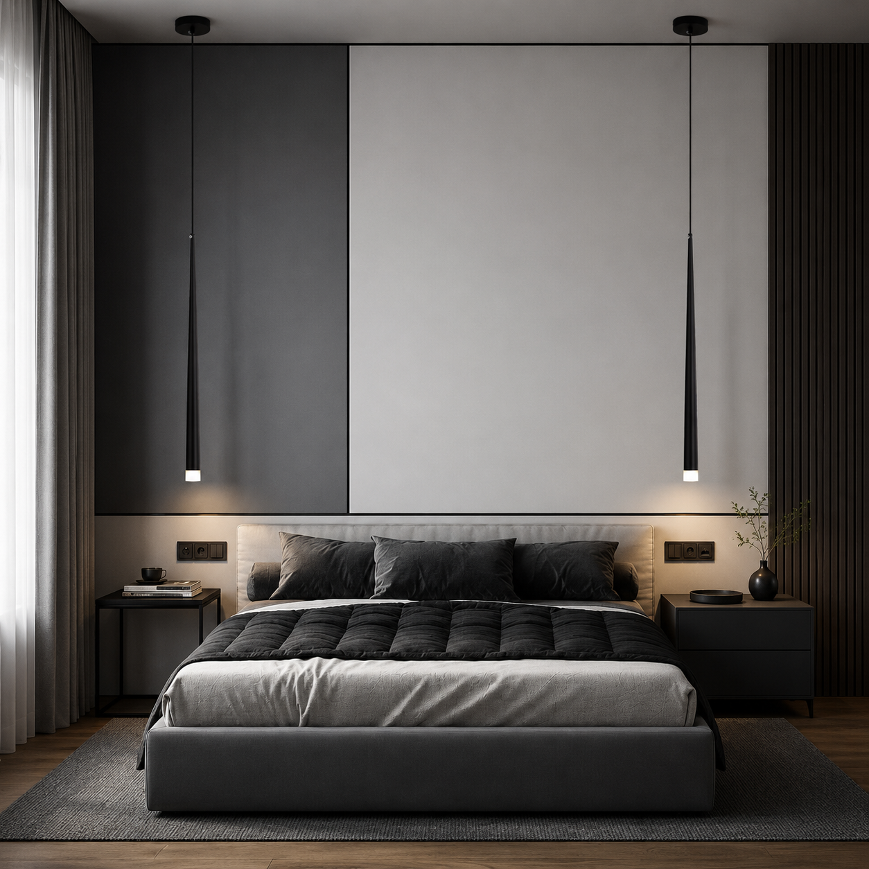 Royaleva Contemporary Brass Bedside Pendant Light, Warm White LED