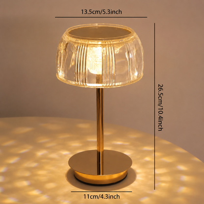 LuxRoyale Premium Cordless Brass Ribbed Acrylic Dimmable Table Lamp