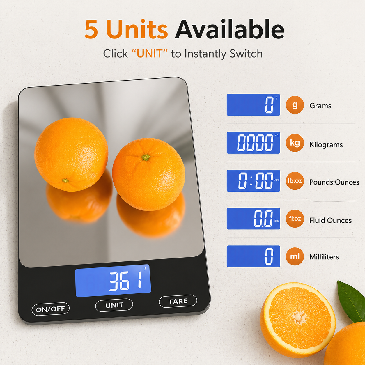 LuxRoyale Ultra-Slim Stainless Steel Digital Kitchen Scale for Precision Baking