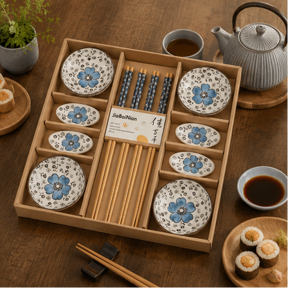 Rayvia Premium Japanese Sushi Dinnerware Set - 12-Piece Floral Gift