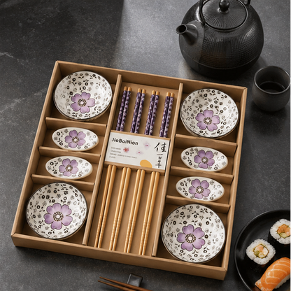 Rayvia Premium Japanese Sushi Dinnerware Set - 12-Piece Floral Gift
