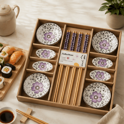 Rayvia Premium Japanese Sushi Dinnerware Set - 12-Piece Floral Gift