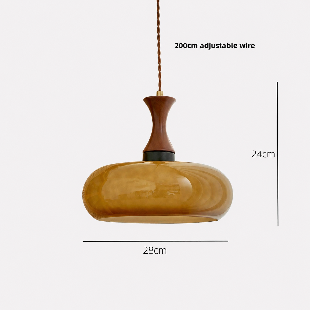 Rayvia Premium Amber Glass Pendant Light with Wood Accent for Living Dining Room.