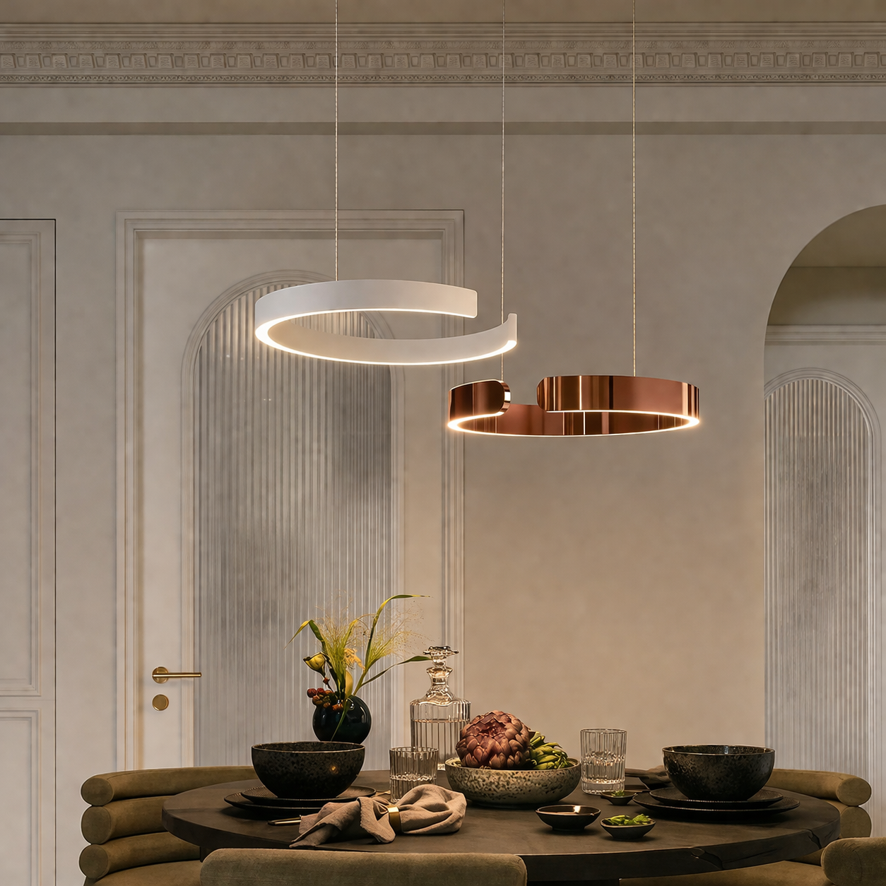 Rayvia Modern LED Pendant Light Round Design With Adjustable Warm White Brightness