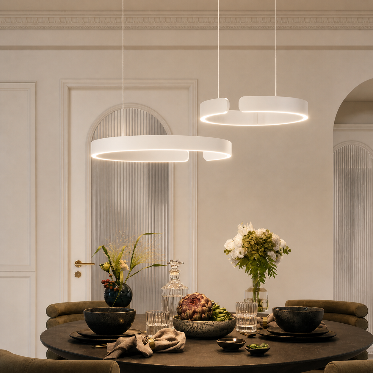 Rayvia Modern LED Pendant Light Round Design With Adjustable Warm White Brightness
