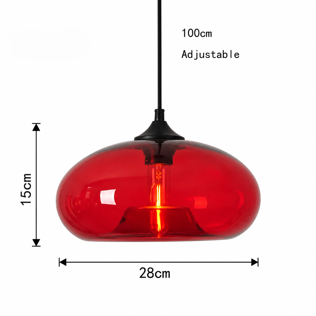 Rayvia Modern Red Colored Glass Pendant Light, Hanging Kitchen Dining Fixture