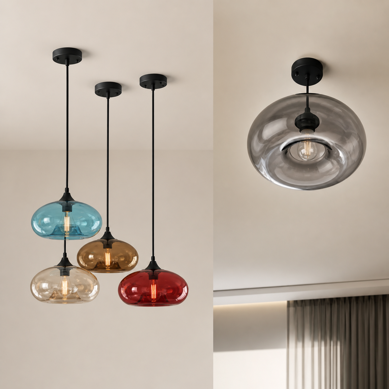 Rayvia Modern Red Colored Glass Pendant Light, Hanging Kitchen Dining Fixture