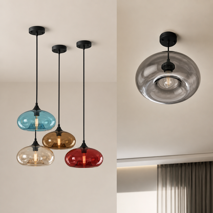 Rayvia Modern Red Colored Glass Pendant Light, Hanging Kitchen Dining Fixture