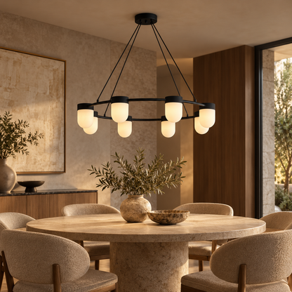 RoyaleGlow Modern Alabaster Chandelier - Capsule Ring Pendant Light