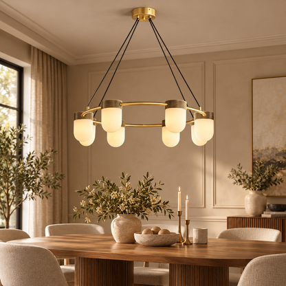 RoyaleGlow Modern Alabaster Chandelier - Capsule Ring Pendant Light
