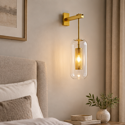Royelux Modern Glass Wall Sconce - Brass Minimalist Light Fixture