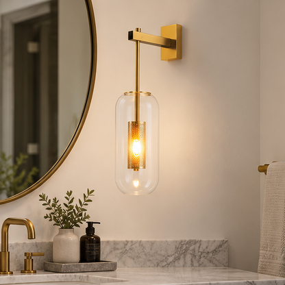 Royelux Modern Glass Wall Sconce - Brass Minimalist Light Fixture
