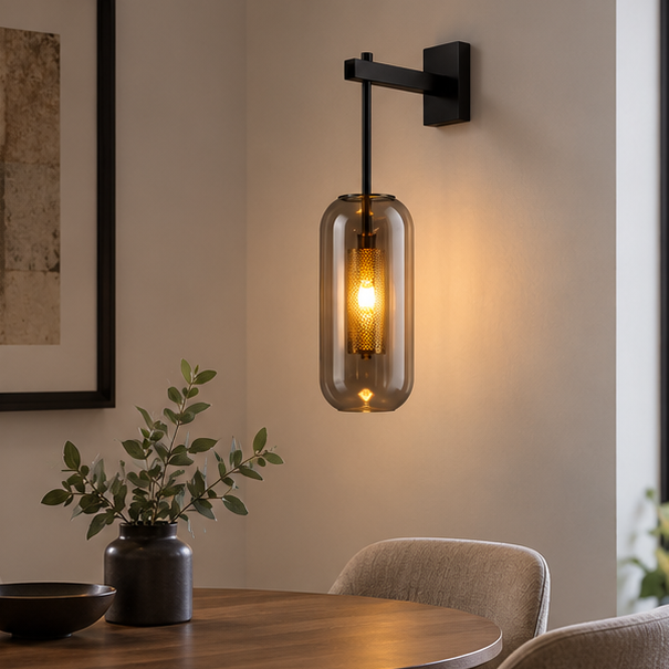 Royelux Modern Glass Wall Sconce - Brass Minimalist Light Fixture