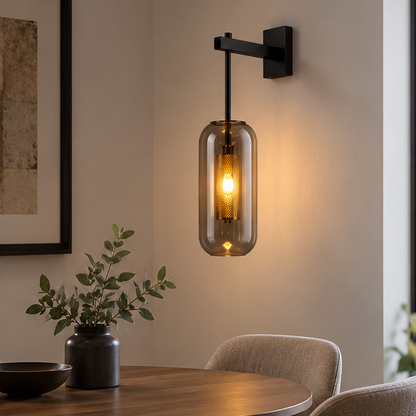 Royelux Modern Glass Wall Sconce - Brass Minimalist Light Fixture