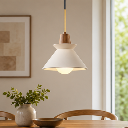 RoyaleGlow Modern Cement Pendant Light - White Bowl Shade Hanging Dining Room Fixture