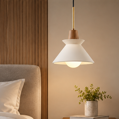 RoyaleGlow Modern Cement Pendant Light - White Bowl Shade Hanging Dining Room Fixture