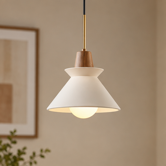 RoyaleGlow Modern Cement Pendant Light - White Bowl Shade Hanging Dining Room Fixture