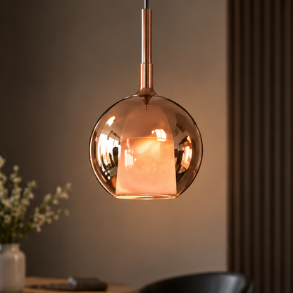 RoyaleGlow Modern Glass Ball Pendant Light - Copper Hanging Lamp For Dining Room