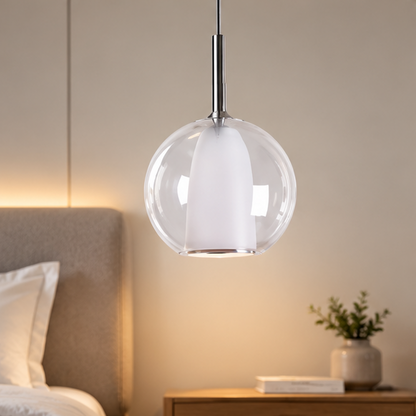 RoyaleGlow Modern Glass Ball Pendant Light - Copper Hanging Lamp For Dining Room