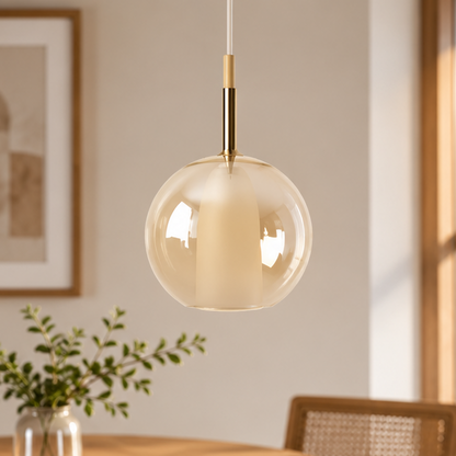 RoyaleGlow Modern Glass Ball Pendant Light - Copper Hanging Lamp For Dining Room