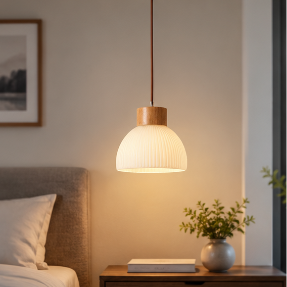 LuxRoyale Minimalist Wood And Glass Pendant Light - Japanese Hanging Lamp
