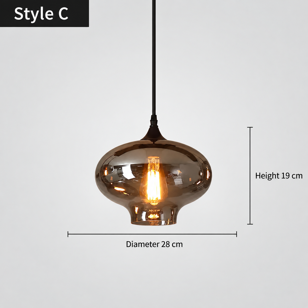 LuxRoyale Smokey Glass Pendant Light Modern Hanging Fixture for Kitchen Island