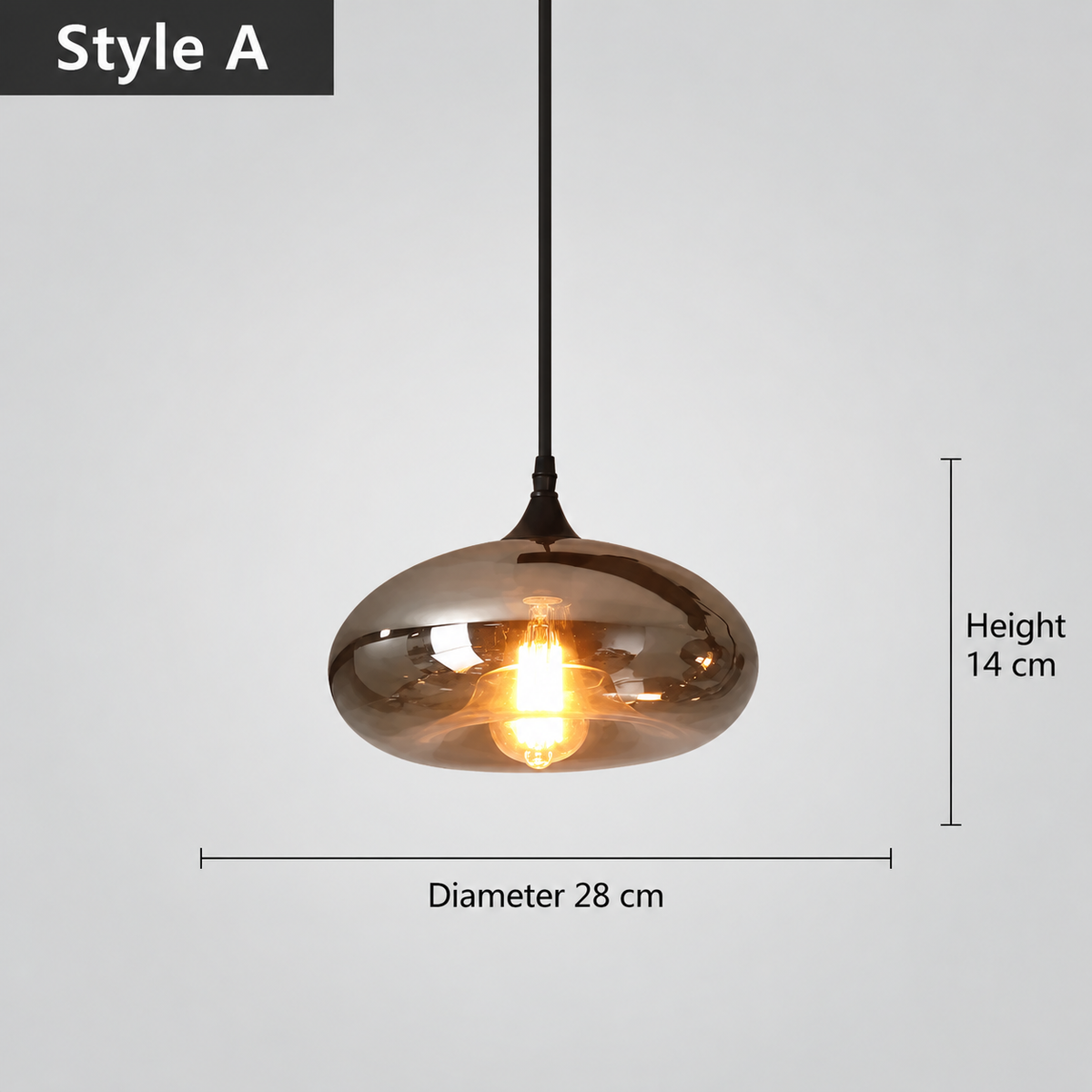 LuxRoyale Smokey Glass Pendant Light Modern Hanging Fixture for Kitchen Island