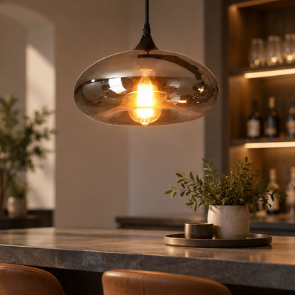 LuxRoyale Smokey Glass Pendant Light Modern Hanging Fixture for Kitchen Island