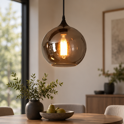 LuxRoyale Smokey Glass Pendant Light Modern Hanging Fixture for Kitchen Island