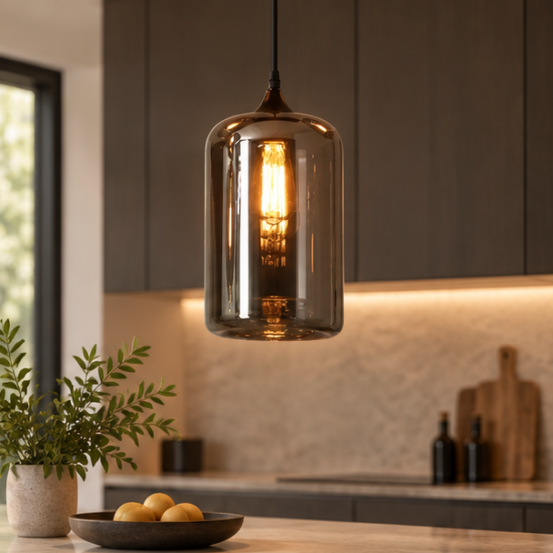 LuxRoyale Smokey Glass Pendant Light Modern Hanging Fixture for Kitchen Island