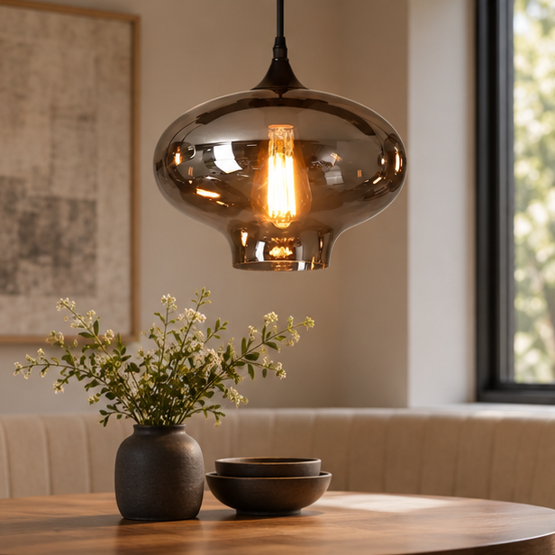 LuxRoyale Smokey Glass Pendant Light Modern Hanging Fixture for Kitchen Island
