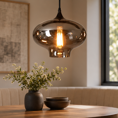 LuxRoyale Smokey Glass Pendant Light Modern Hanging Fixture for Kitchen Island