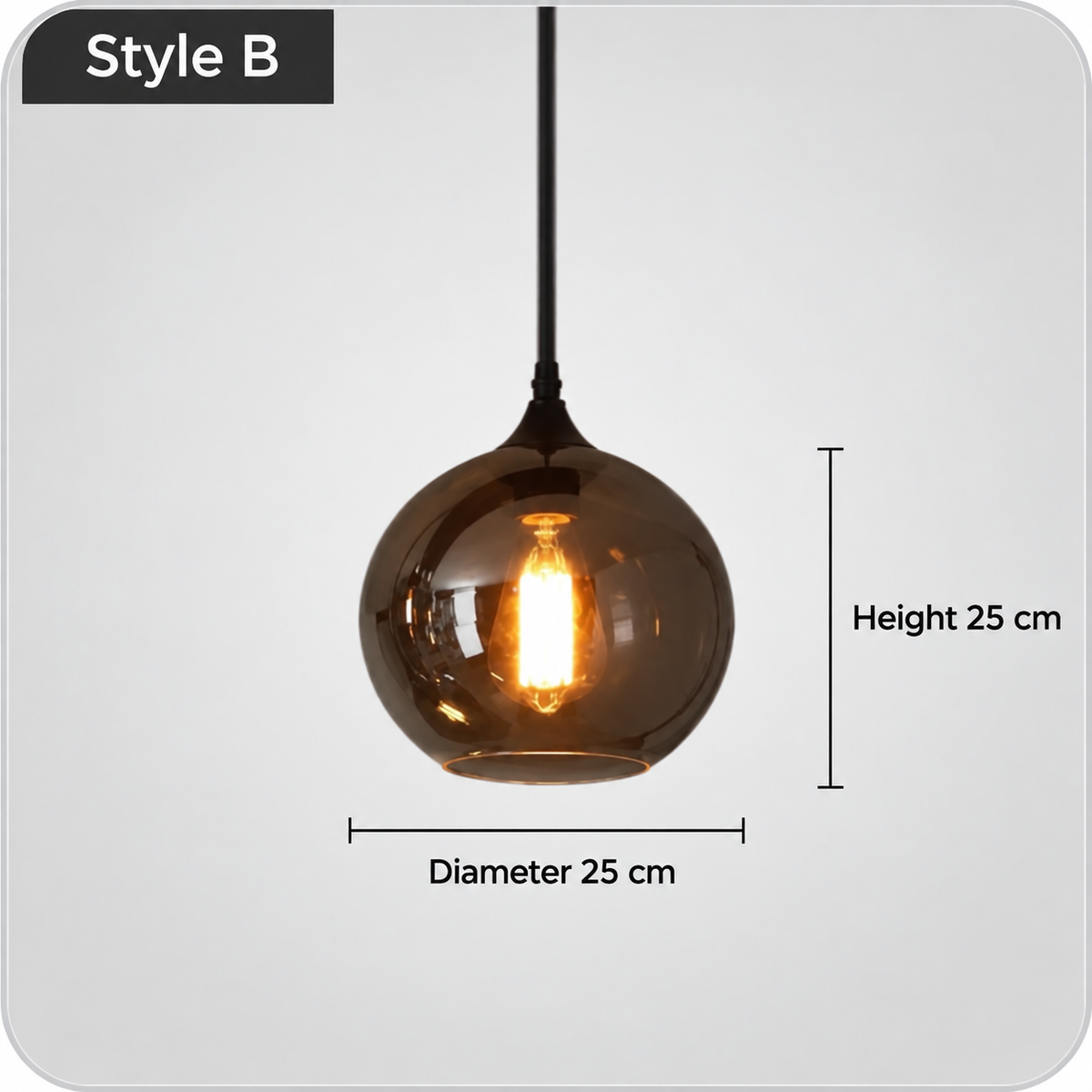 LuxRoyale Smokey Glass Pendant Light Modern Hanging Fixture for Kitchen Island