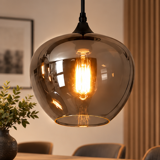 LuxRoyale Smokey Glass Pendant Light Modern Hanging Fixture for Kitchen Island