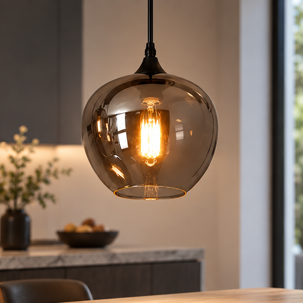 LuxRoyale Smokey Glass Pendant Light Modern Hanging Fixture for Kitchen Island