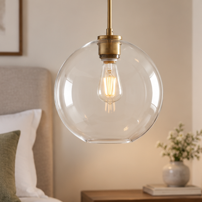 RoyaleGlow Modern Glass Globe Pendant Light Clear Brass Hanging Fixture