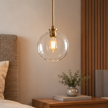 RoyaleGlow Modern Glass Globe Pendant Light Clear Brass Hanging Fixture