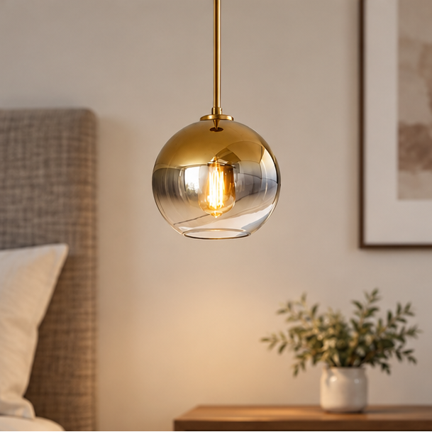 RoyaleGlow Modern Glass Globe Pendant Light Clear Brass Hanging Fixture