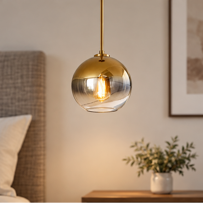 RoyaleGlow Modern Glass Globe Pendant Light Clear Brass Hanging Fixture