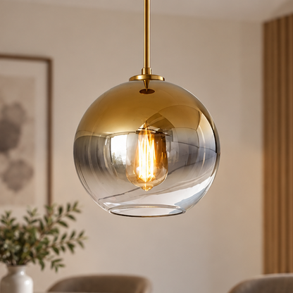 RoyaleGlow Modern Glass Globe Pendant Light Clear Brass Hanging Fixture