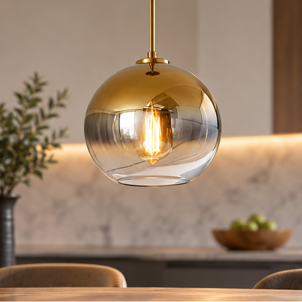 RoyaleGlow Modern Glass Globe Pendant Light Clear Brass Hanging Fixture