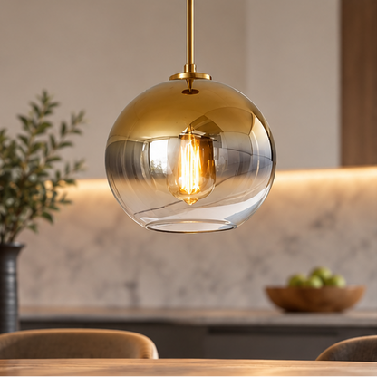 RoyaleGlow Modern Glass Globe Pendant Light Clear Brass Hanging Fixture