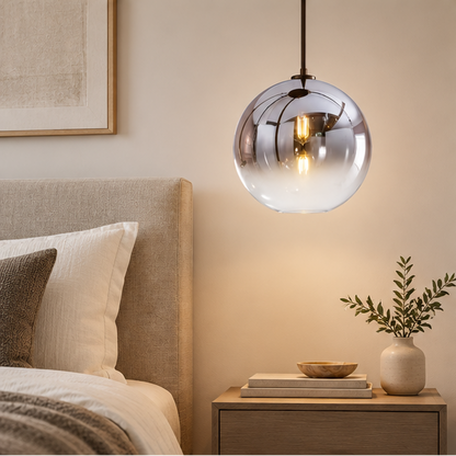 RoyaleGlow Modern Glass Globe Pendant Light Clear Brass Hanging Fixture