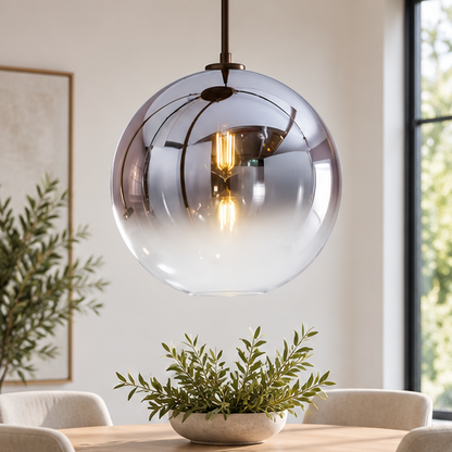 RoyaleGlow Modern Glass Globe Pendant Light Clear Brass Hanging Fixture