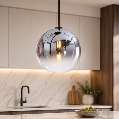 RoyaleGlow Modern Glass Globe Pendant Light Clear Brass Hanging Fixture