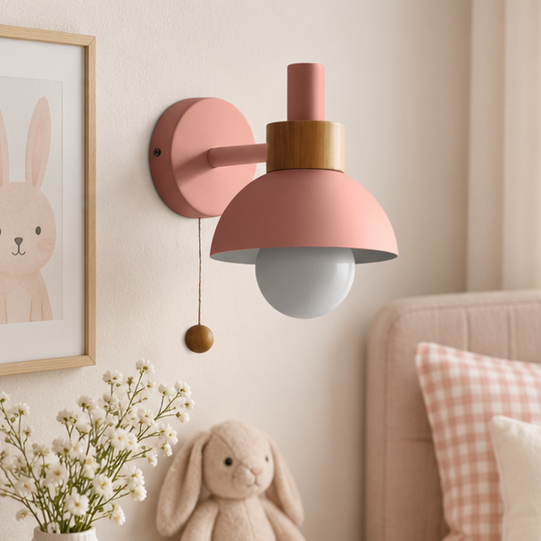 Royelux Nordic Wall Sconce Light With Wooden Accent and Pull Switch