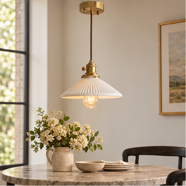 RoyaleGlow Japandi White Ceramic Pendant Light - Minimalist Hanging Lamp